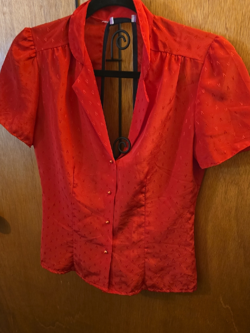 Anthropologie Red Short-Sleeve Button Down Blouse